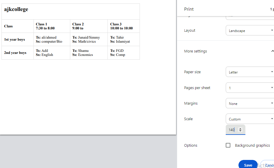 new time table print